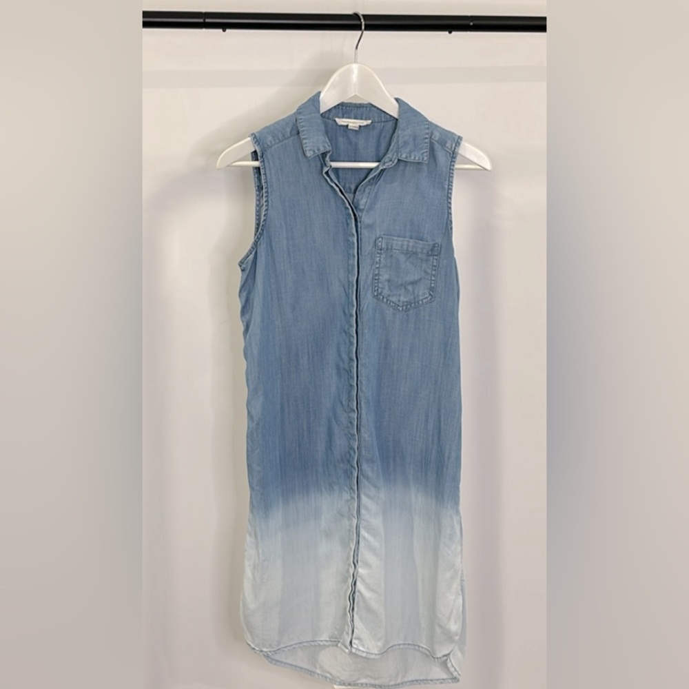 Sleeveless Ombre Denim Shirt Dress - Light Blue